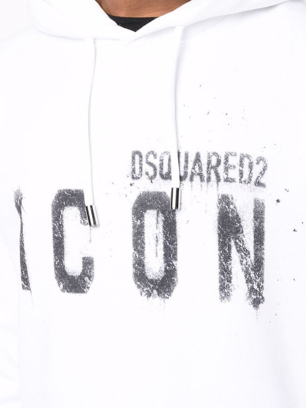 Dsquared2 Icon Paint-splatter Cotton Hoodie White