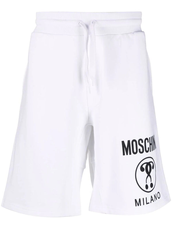 Moschino Double Question Mark Logo Print Track Shorts in White
