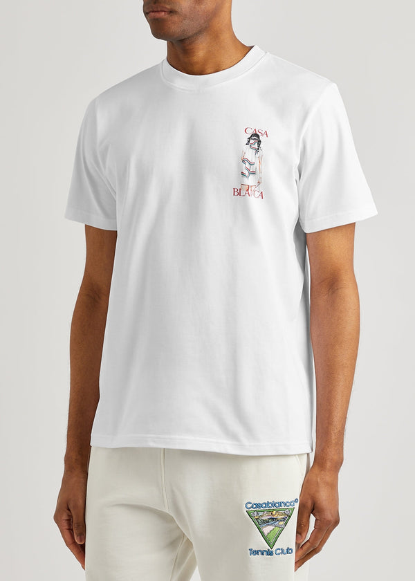 Casablanca Tennis Girl White Printed Cotton T-shirt