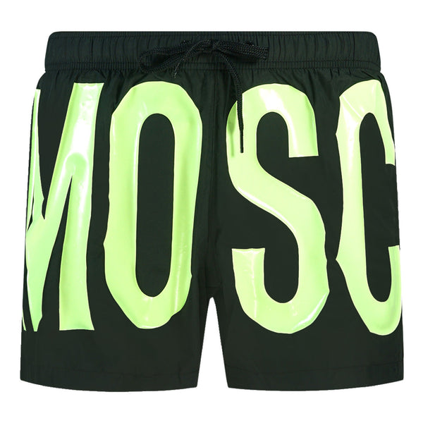 Moschino Large Yellow Logo Black Swim Shorts