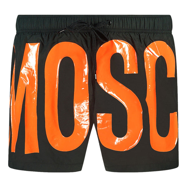 Moschino Large Orange Logo Black Swim Shorts