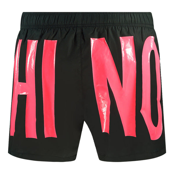 Moschino Large Pink Logo Black Swim Shorts