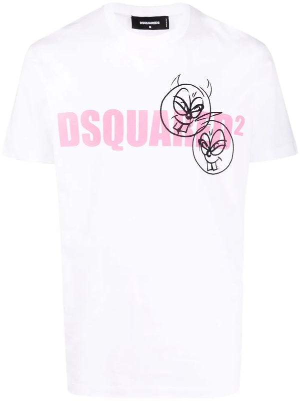 Dsquared2 Doodle Logo Face Cotton T-shirt in White