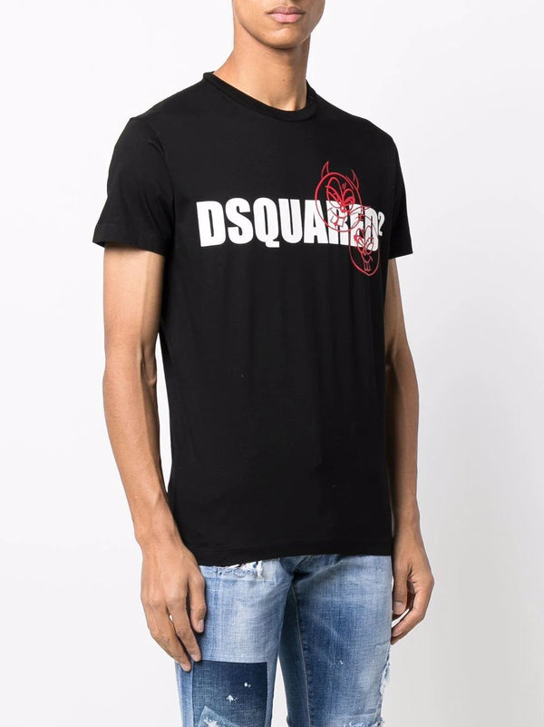 Dsquared2 Doodle Logo Face Cotton T-shirt in Black