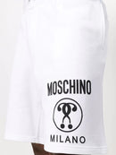 Moschino Double Question Mark Logo Print Track Shorts in White