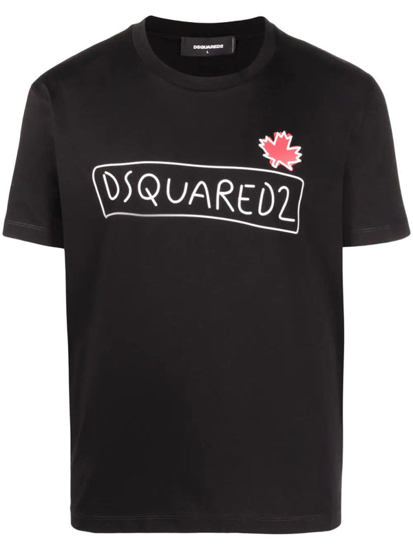 Dsquared2 Maple Leaf Logo Doodle-print T-shirt in Black