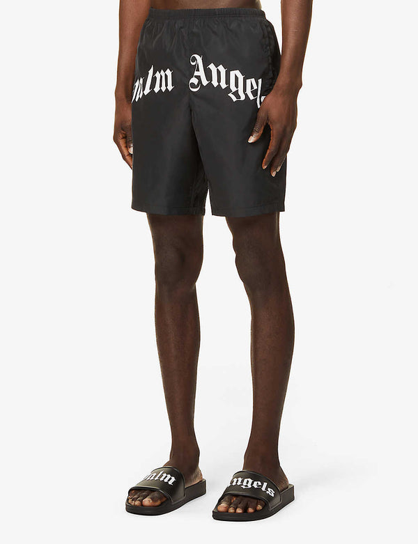 Palm Angels Curved Logo Swimming Shorts in Black