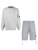 C.P. Company Logo Patch Sweatshirt & Short Set in Melange Grey