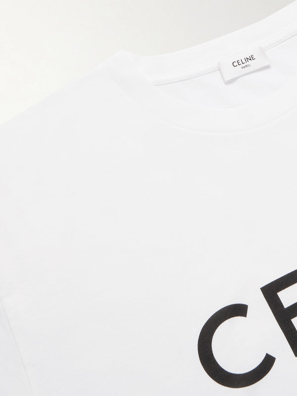 Celine Logo-Print Cotton-Jersey T-Shirt White